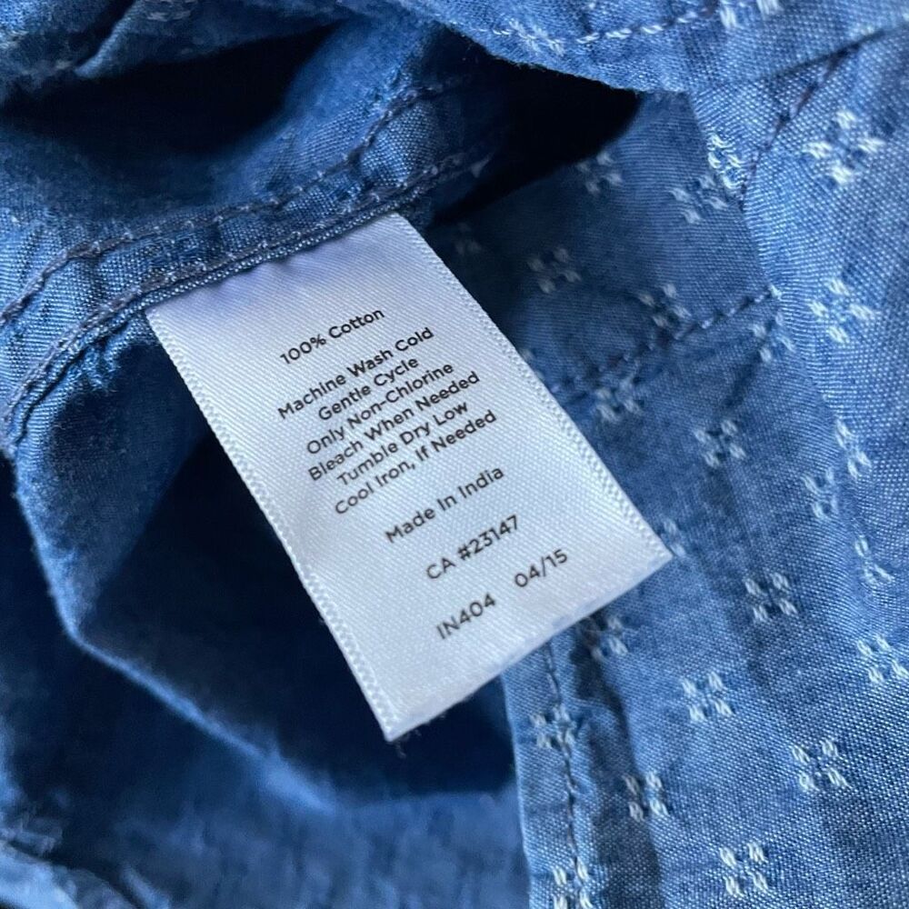 Talbots Pattern Chambray Button Up Shirt Blue M - image 7